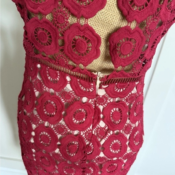 Just Me Women's Red Crochet Lace Cutout Midi Dress  Size Large Formal Cocktail - Picture 7 of 10